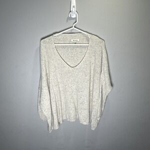 Miracle USA Cream Flecked Knit V Neck Oversized Sweater Top Size small Medium